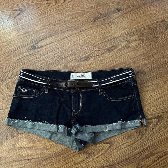 Hollister Pants - Hollister Y2K blue denim low rise roll up hem sexy shorts size 27 5 belted belt
